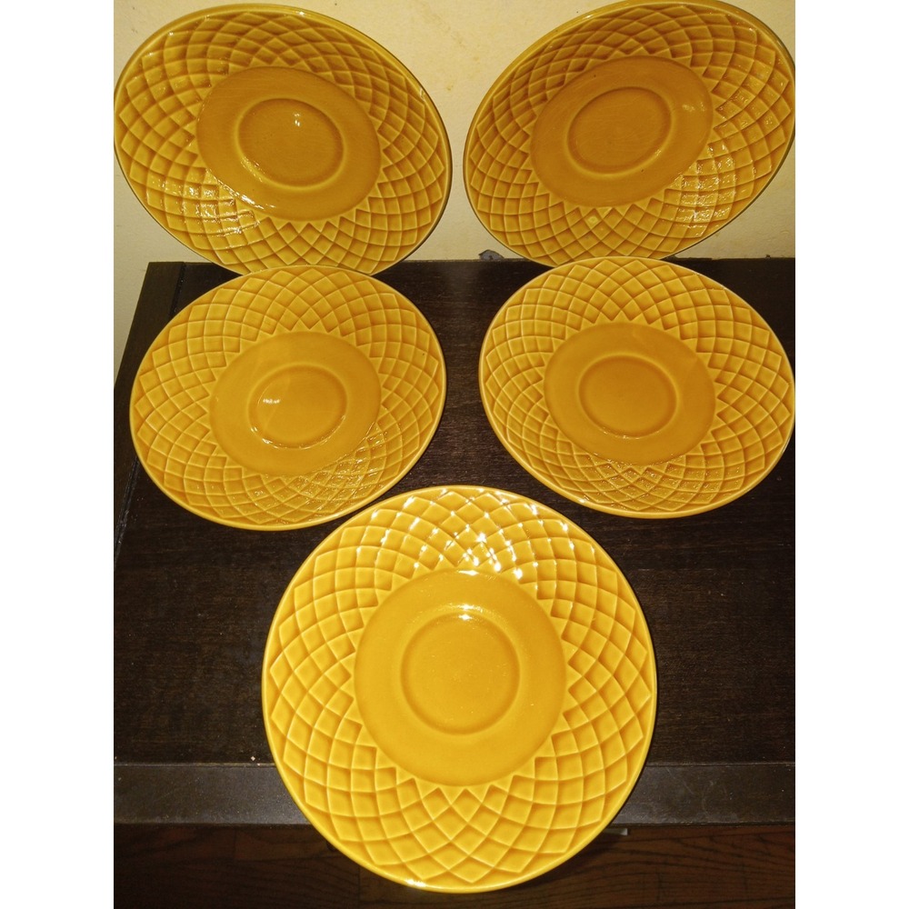 Lot of 5 Vtg Wedgwood Enoch Gold Medallion Saucer 5.5" Mustard Yellow England